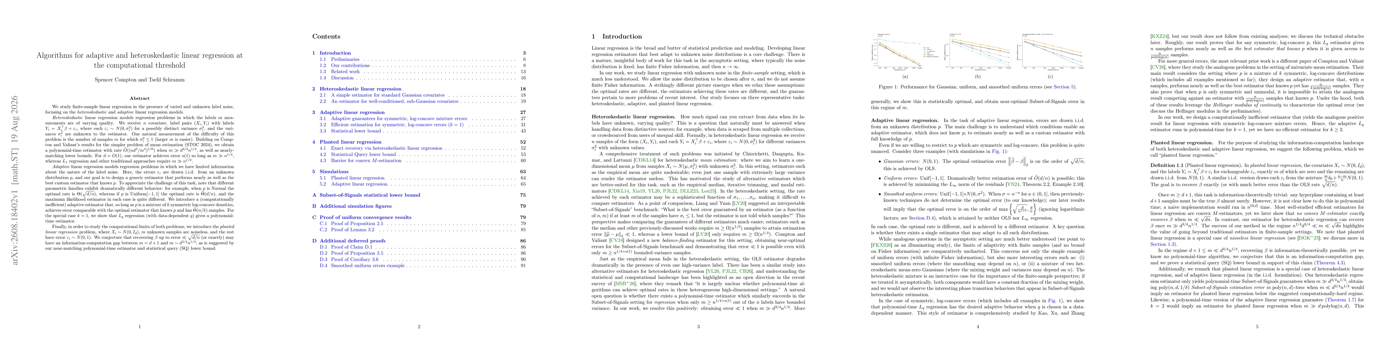 Thumbnail for Algorithms for adaptive and heteroskedastic linear regression at the computational threshold