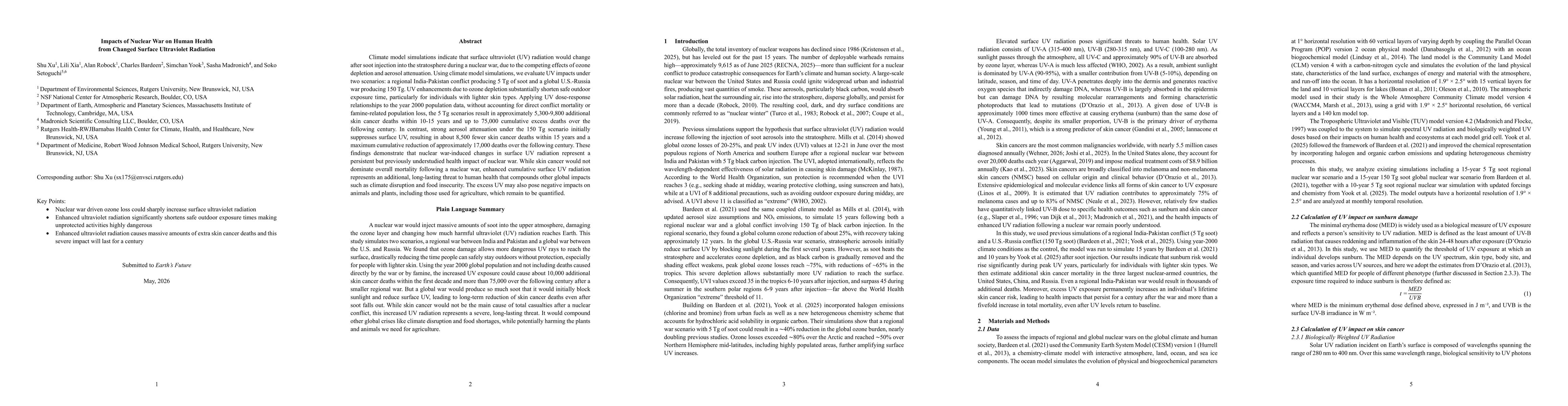 Thumbnail for Impacts of Nuclear War on Human Health from Changed Surface Ultraviolet Radiation