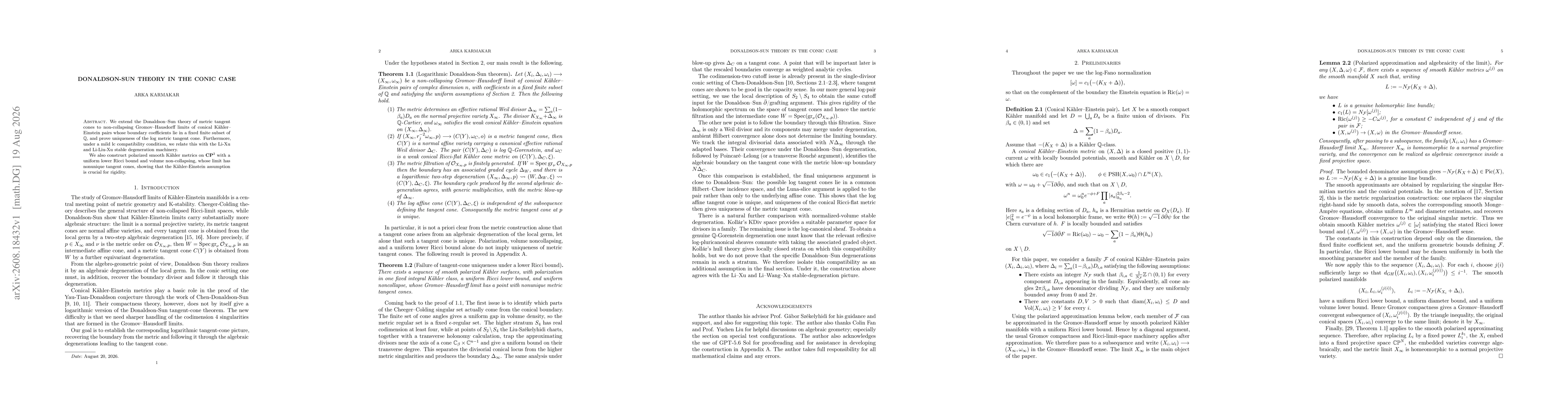 Thumbnail for Donaldson-Sun Theory in the Conic Case