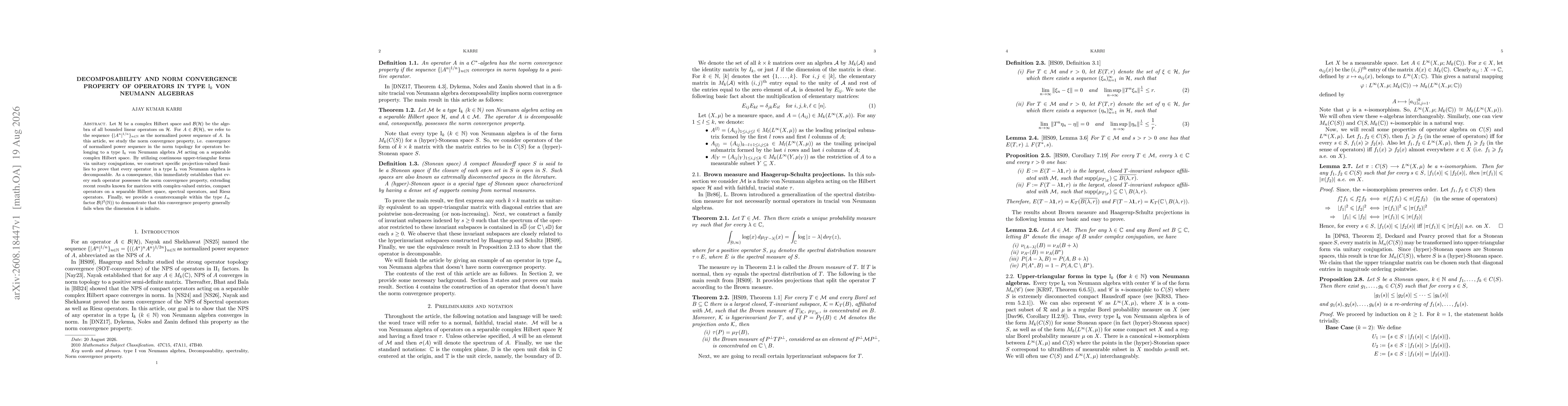 Thumbnail for Decomposability and Norm Convergence Property of Operators in Type $\mathrm{I}_k$ von Neumann Algebras
