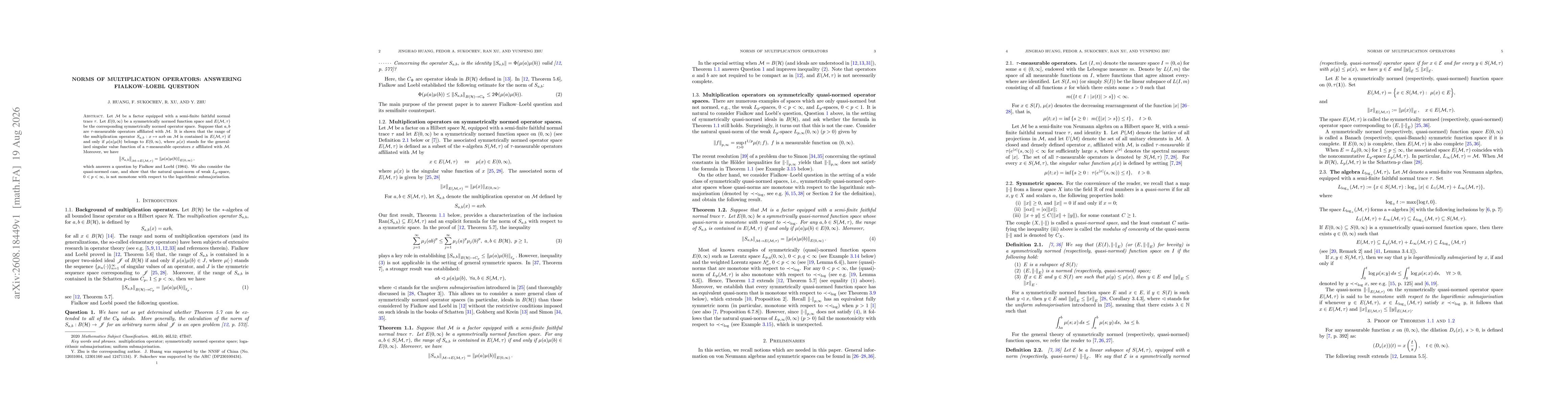 Thumbnail for Norms of multiplication operators: answering Fialkow--Loebl question
