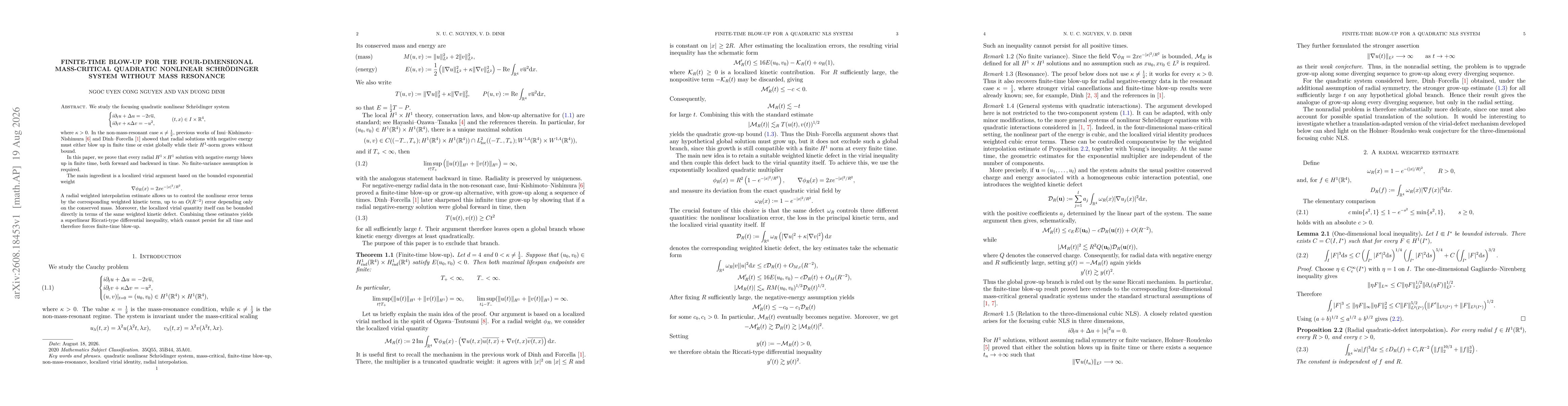 Thumbnail for Finite-time blow-up for the four-dimensional mass-critical quadratic nonlinear Schrödinger system without mass resonance