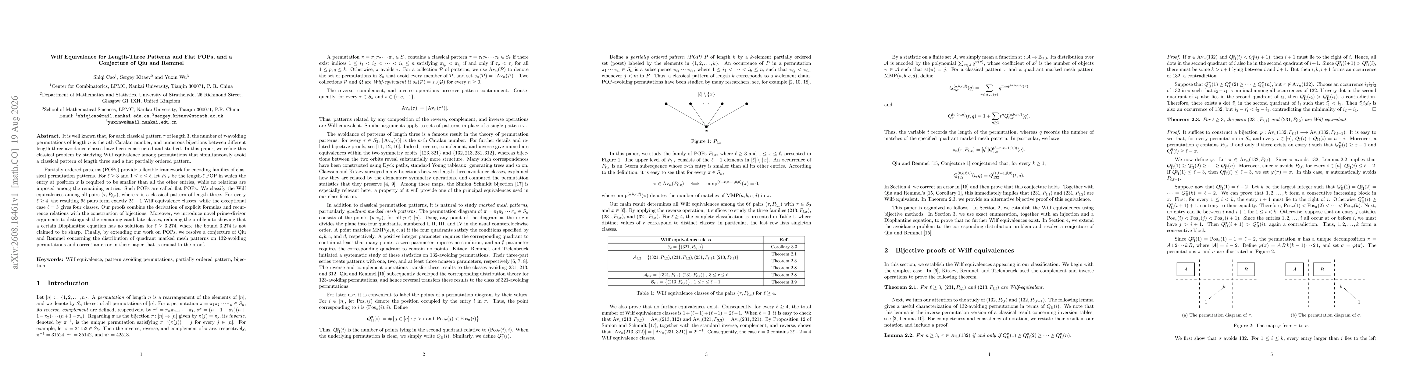 Thumbnail for Wilf Equivalence for Length-Three Patterns and Flat POPs, and a Conjecture of Qiu and Remmel