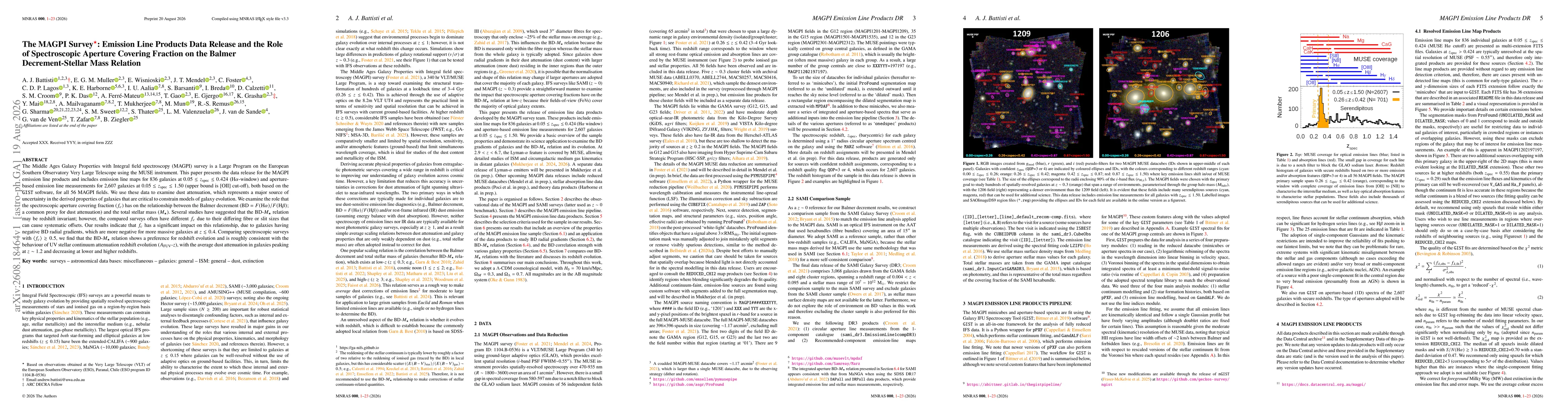 Thumbnail for The MAGPI Survey: Emission Line Products Data Release and the Role of Spectroscopic Aperture Covering Fraction on the Balmer Decrement-Stellar Mass Relation