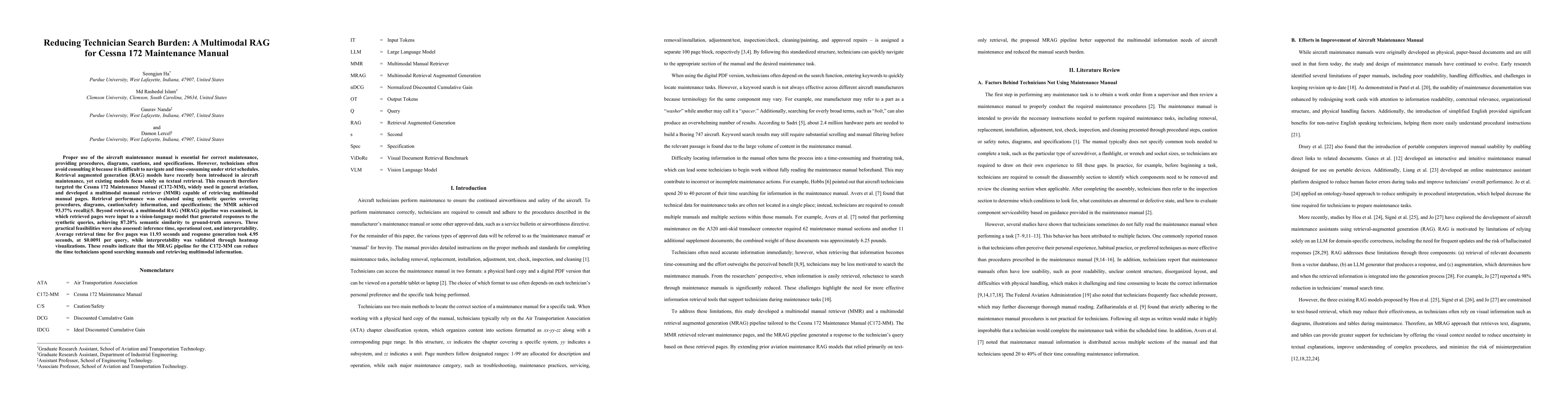 Thumbnail for Reducing Technician Search Burden: A Multimodal RAG for Cessna 172 Maintenance Manual