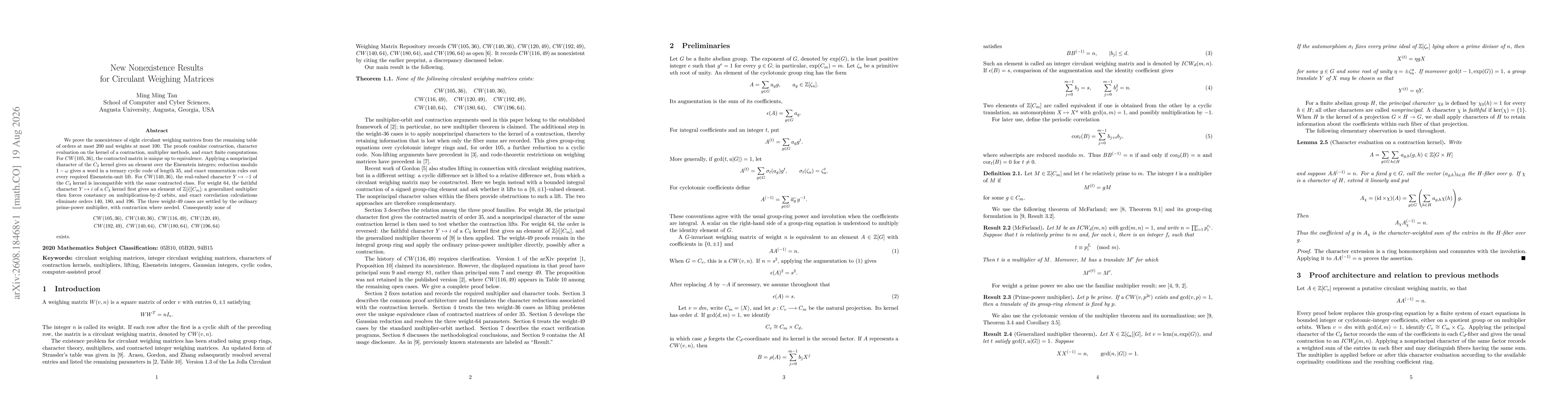 Thumbnail for New Nonexistence Results for Circulant Weighing Matrices