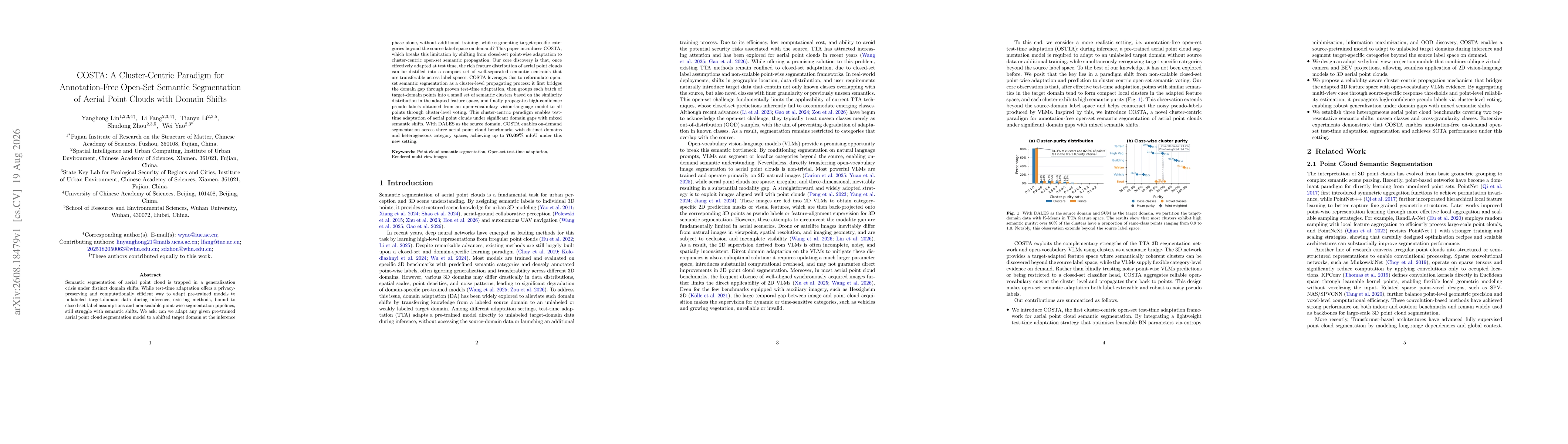 Thumbnail for COSTA: A Cluster-Centric Paradigm for Annotation-Free Open-Set Semantic Segmentation of Aerial Point Clouds with Domain Shifts
