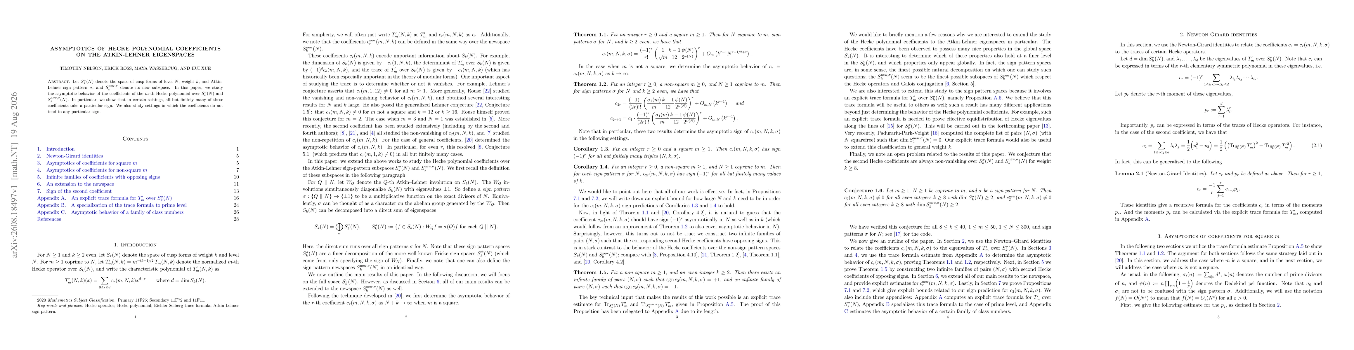 Thumbnail for Asymptotics of Hecke polynomial coefficients on the Atkin-Lehner eigenspaces