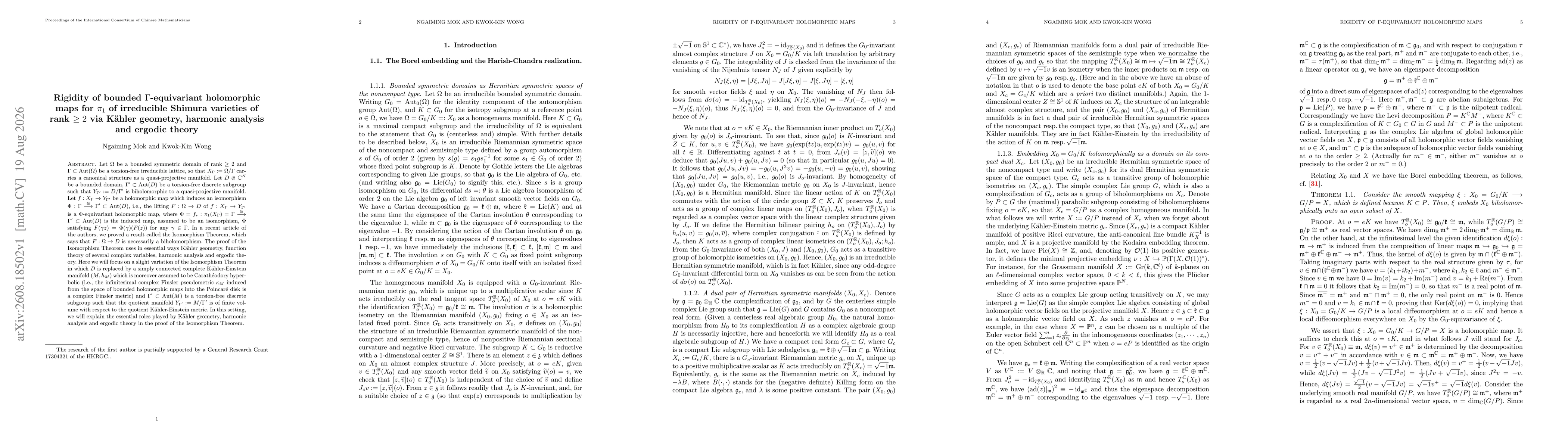 Thumbnail for Rigidity of bounded $Γ$-equivariant holomorphic maps for $π_1$ of irreducible Shimura varieties of rank $\ge 2$ via Kähler geometry, harmonic analysis and ergodic theory