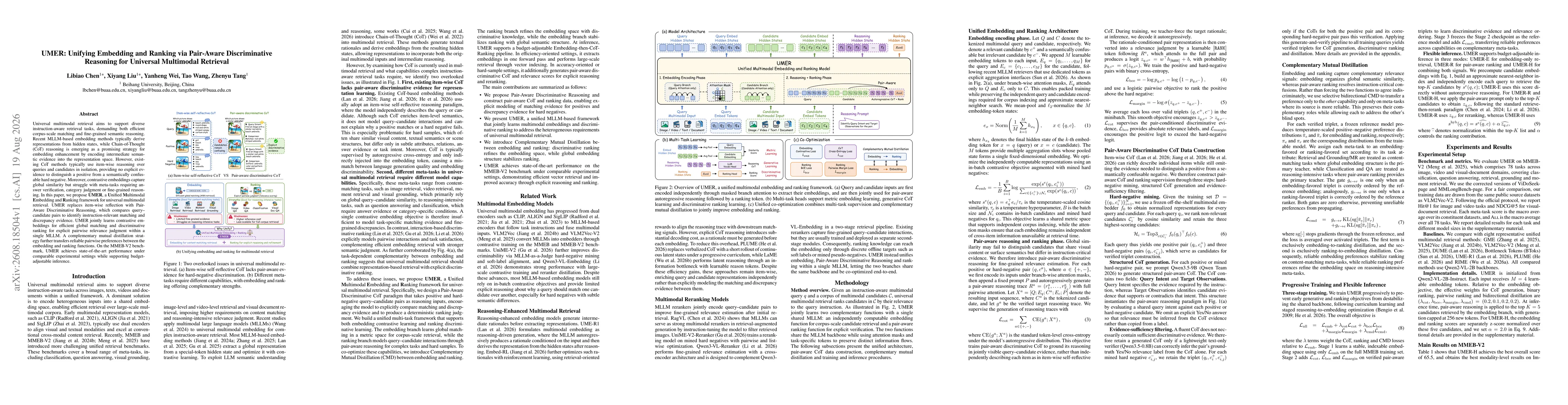 Thumbnail for UMER: Unifying Embedding and Ranking via Pair-Aware Discriminative Reasoning for Universal Multimodal Retrieval