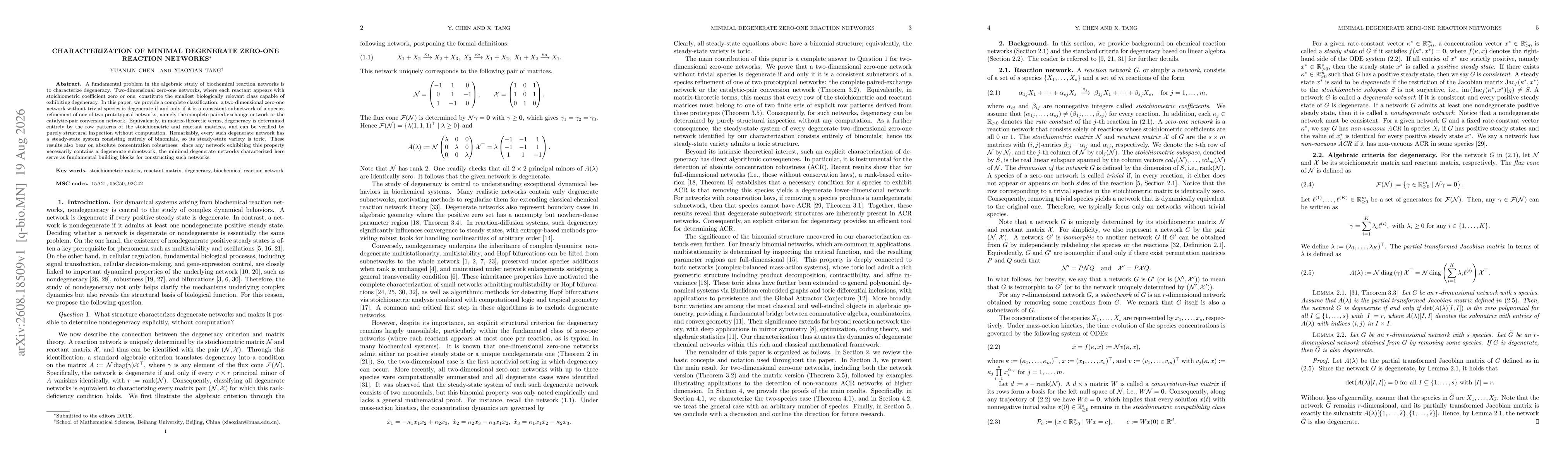 Thumbnail for Characterization of Minimal Degenerate Zero-One Reaction Networks
