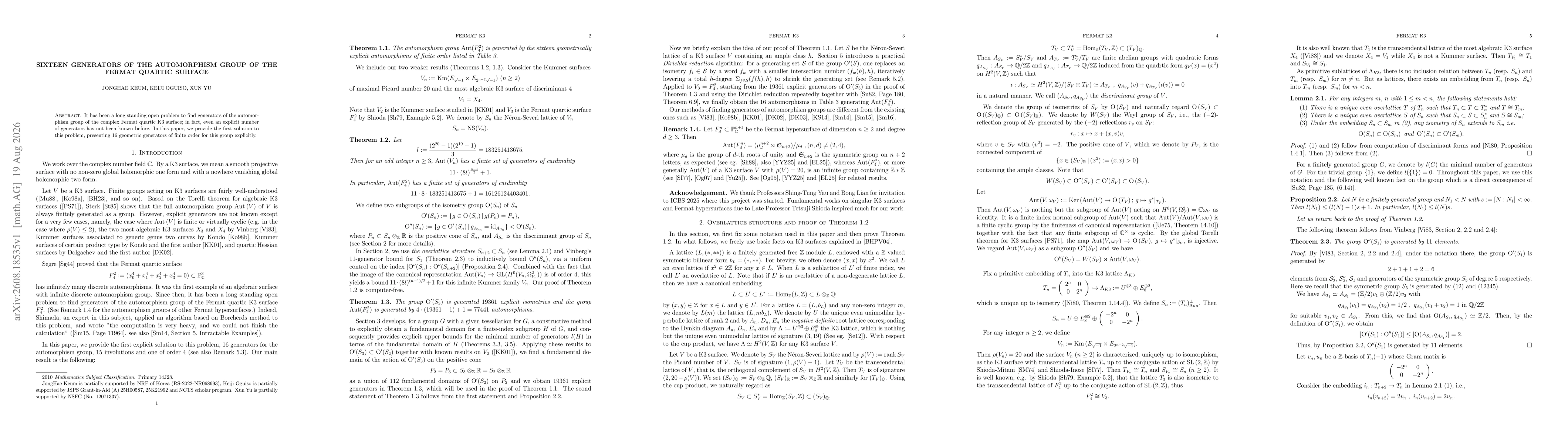 Thumbnail for Sixteen generators of the automorphism group of the Fermat quartic surface