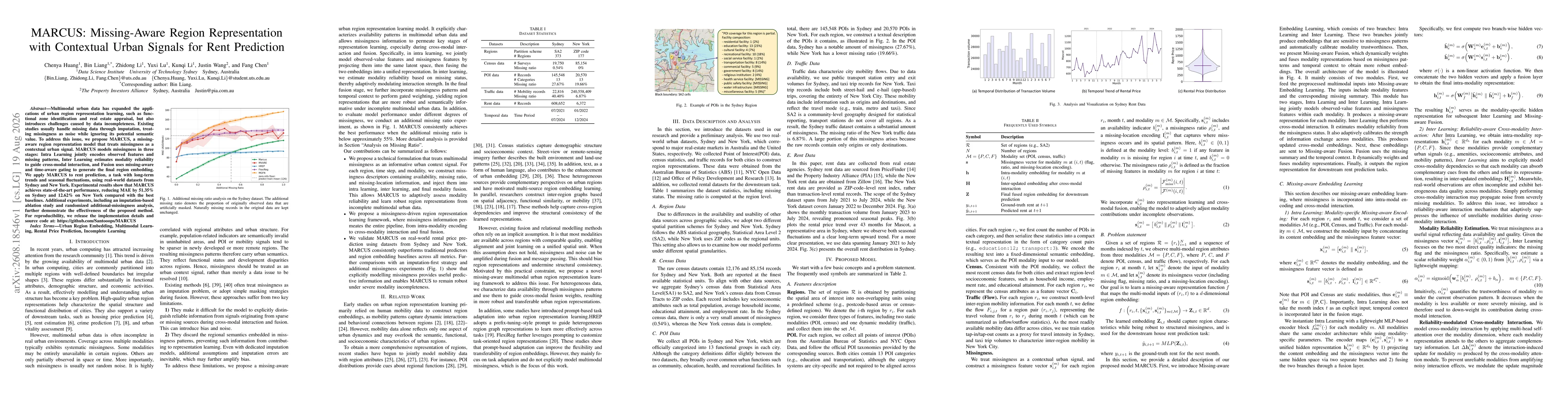 Thumbnail for MARCUS: Missing-Aware Region Representation with Contextual Urban Signals for Rent Prediction