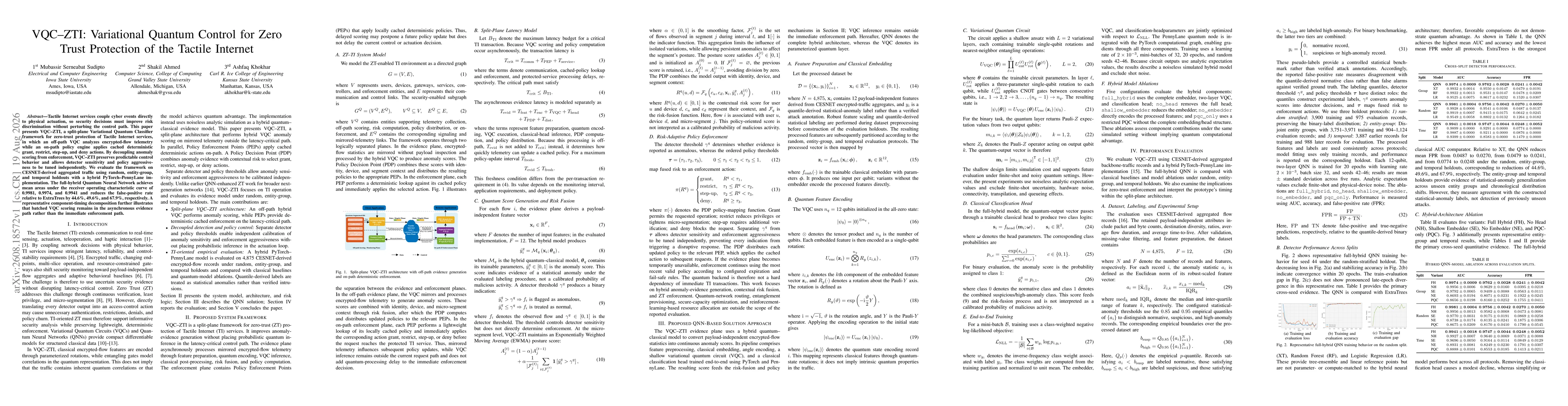 Thumbnail for VQC-ZTI: Variational Quantum Control for Zero Trust Protection of the Tactile Internet