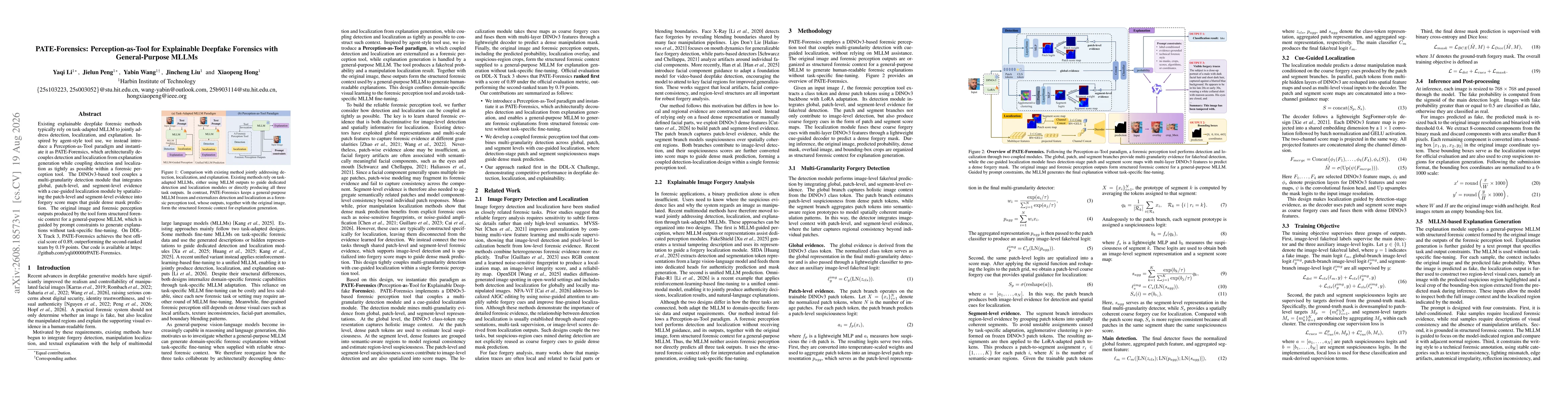 Thumbnail for PATE-Forensics: Perception-as-Tool for Explainable Deepfake Forensics with General-Purpose MLLMs