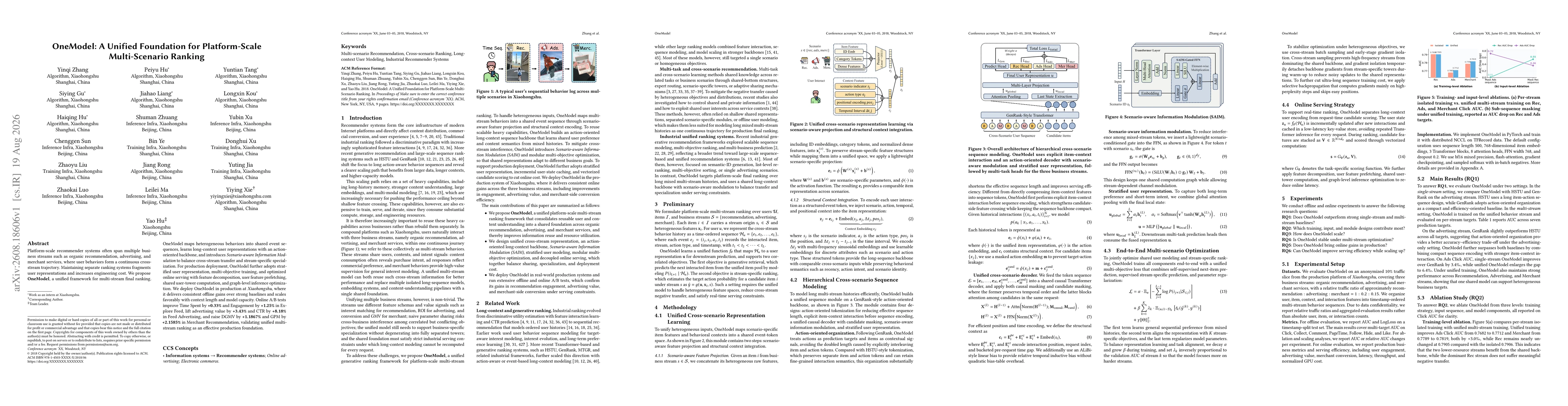 Thumbnail for OneModel: A Unified Foundation for Platform-Scale Multi-Scenario Ranking