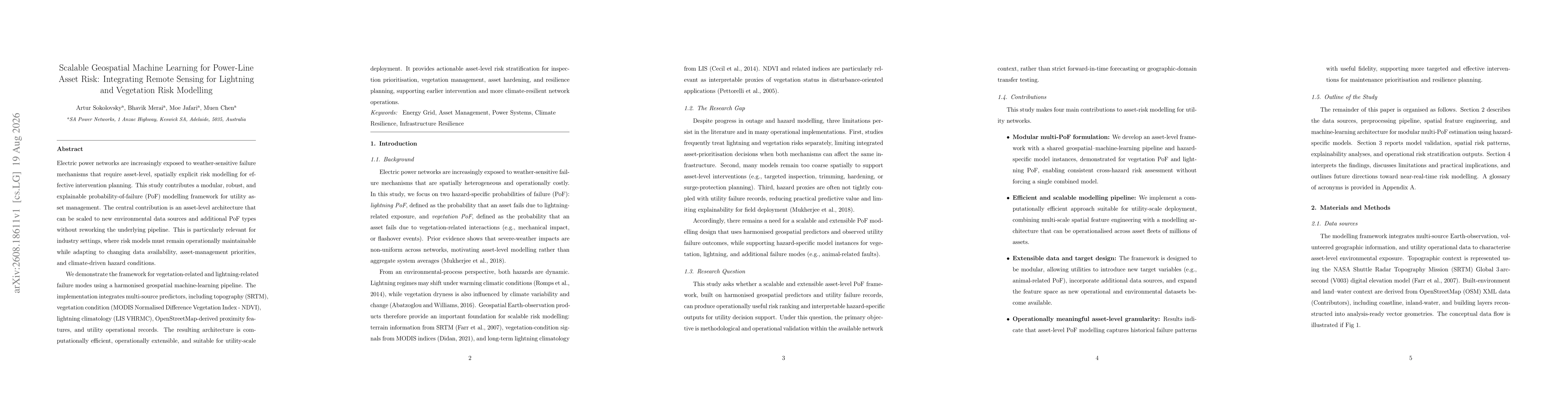 Thumbnail for Scalable Geospatial Machine Learning for Power-Line Asset Risk: Integrating Remote Sensing for Lightning and Vegetation Risk Modelling