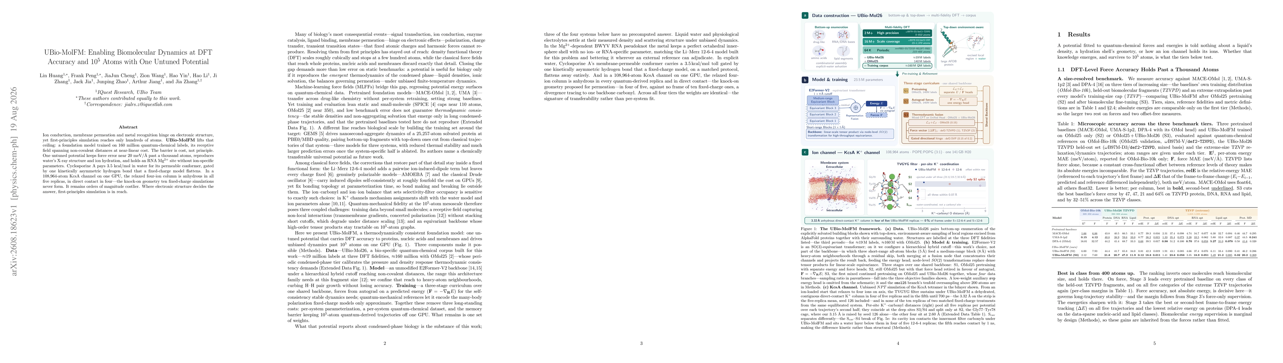 Thumbnail for UBio-MolFM: Enabling Biomolecular Dynamics at DFT Accuracy and $10^5$ Atoms with One Untuned Potential