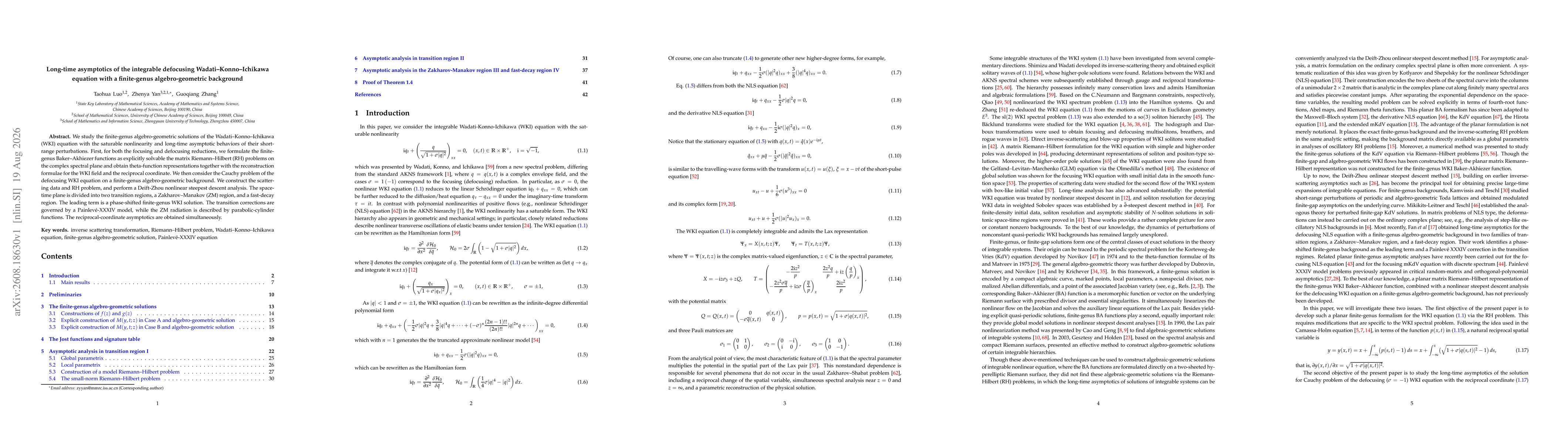 Thumbnail for Long-time asymptotics of the integrable defocusing Wadati-Konno-Ichikawa equation with a finite-genus algebro-geometric background