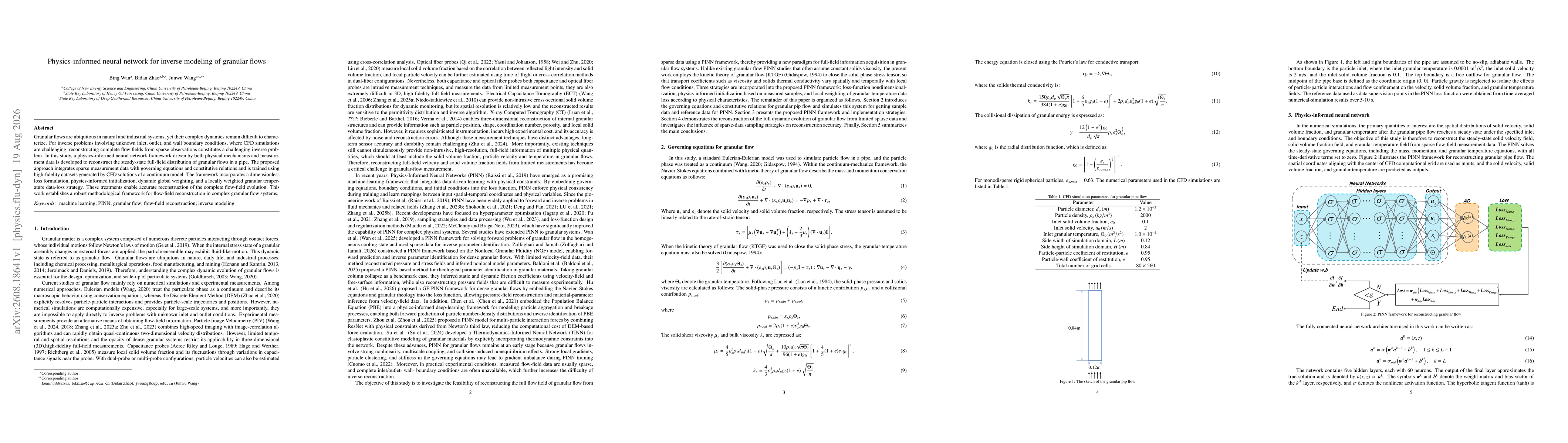 Thumbnail for Physics-informed neural network for inverse modeling of granular flows