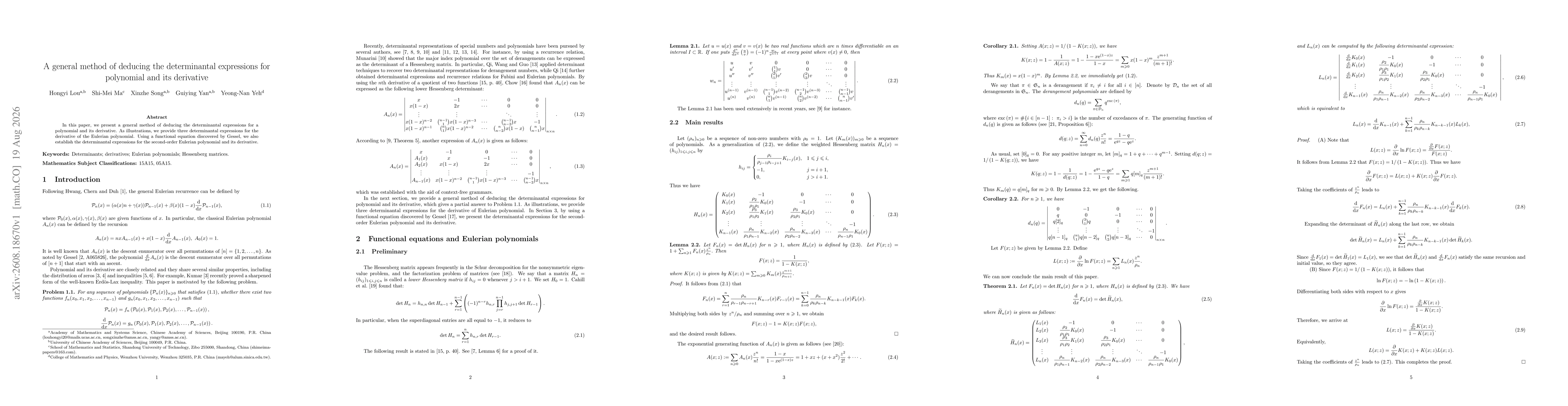 Thumbnail for A general method of deducing the determinantal expressions for polynomial and its derivative