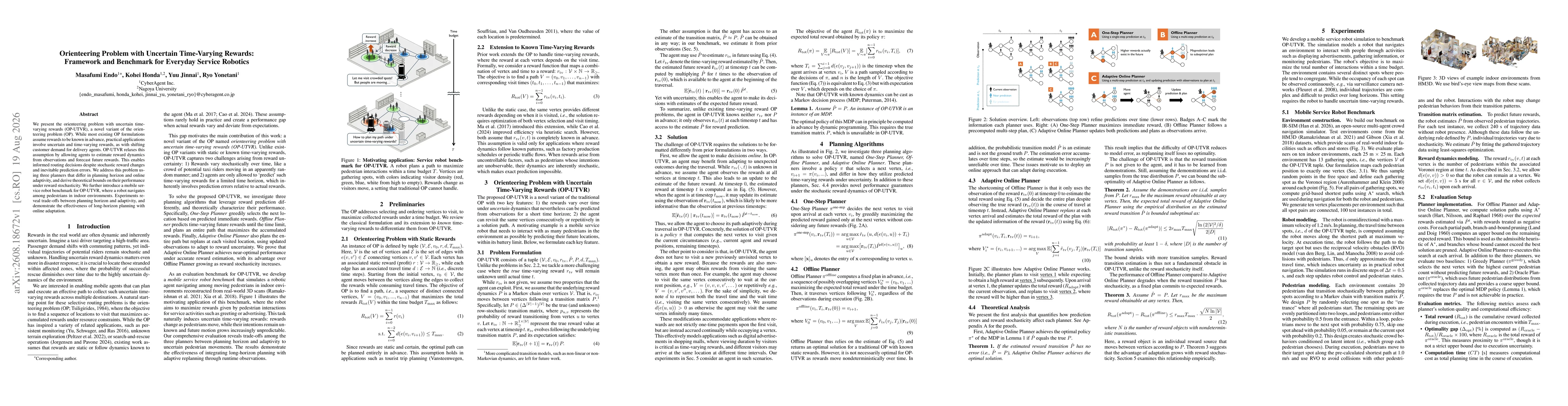 Thumbnail for Orienteering Problem with Uncertain Time-Varying Rewards: Framework and Benchmark for Everyday Service Robotics