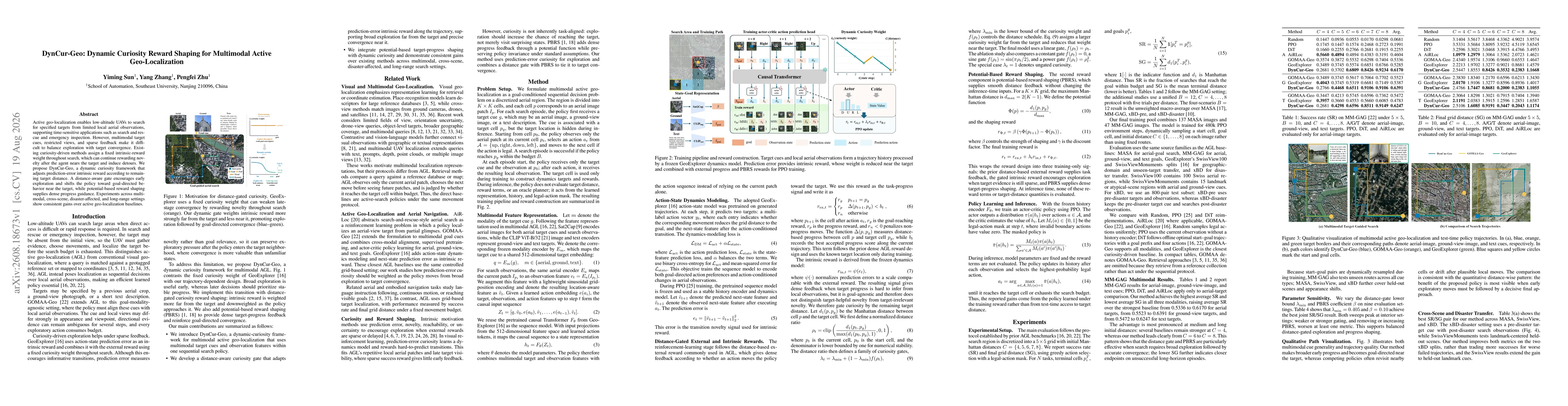 Thumbnail for DynCur-Geo: Dynamic Curiosity Reward Shaping for Multimodal Active Geo-Localization