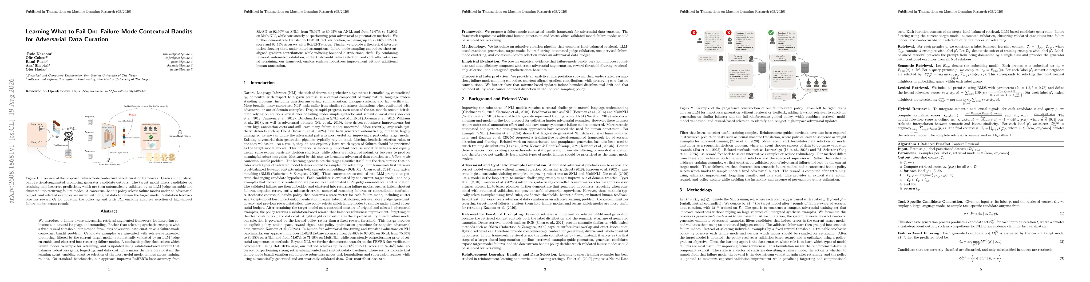 Thumbnail for Learning What to Fail On: Failure-Mode Contextual Bandits for Adversarial Data Curation