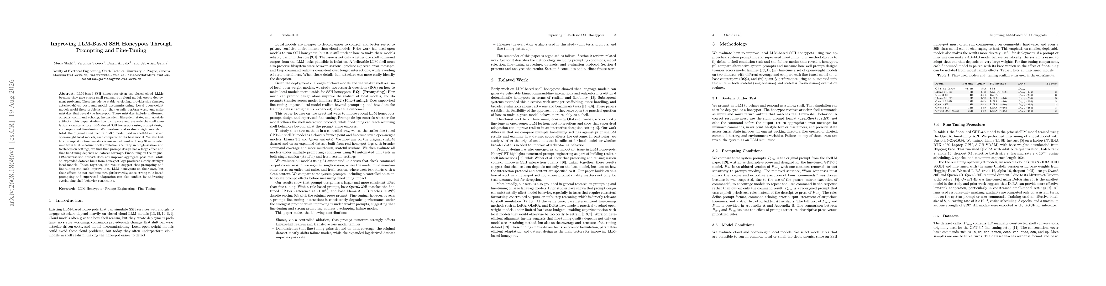 Thumbnail for Improving LLM-Based SSH Honeypots Through Prompting and Fine-Tuning
