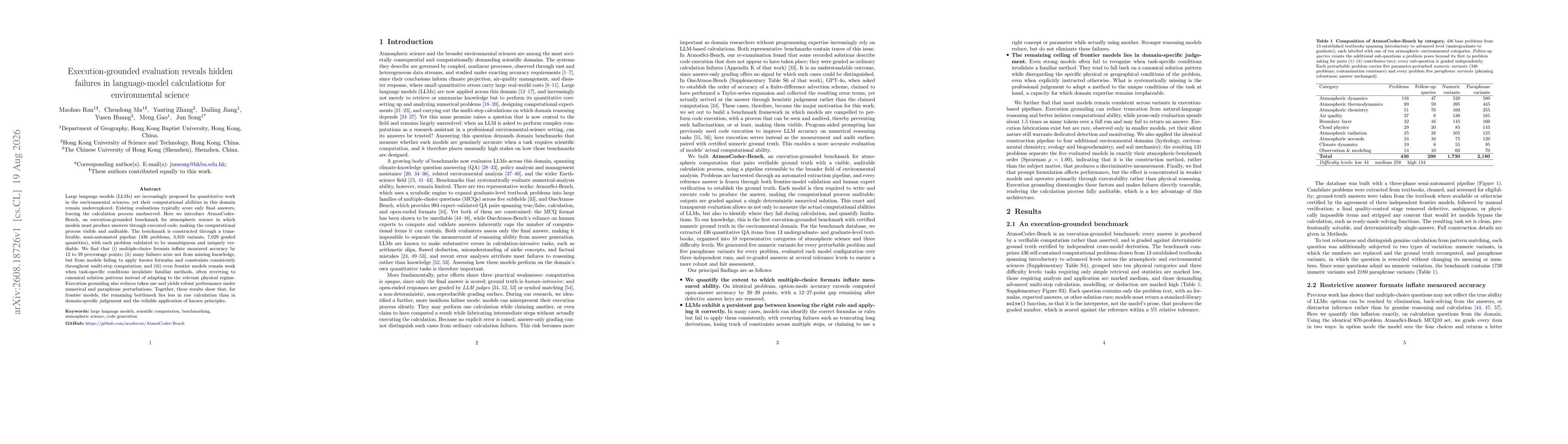 Thumbnail for Execution-grounded evaluation reveals hidden failures in language-model calculations for environmental science