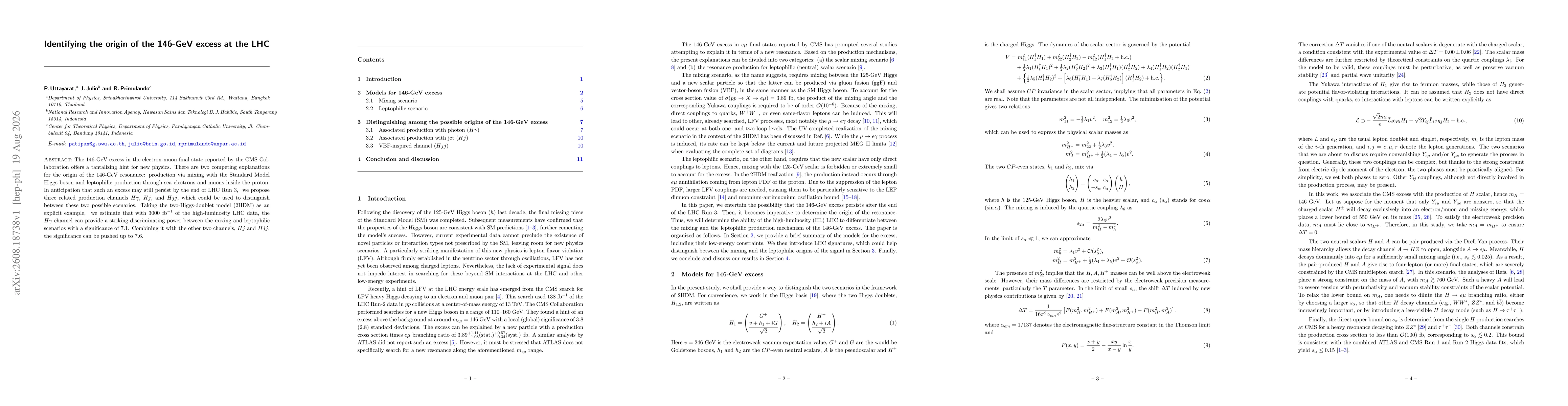 Thumbnail for Identifying the origin of the 146-GeV excess at the LHC