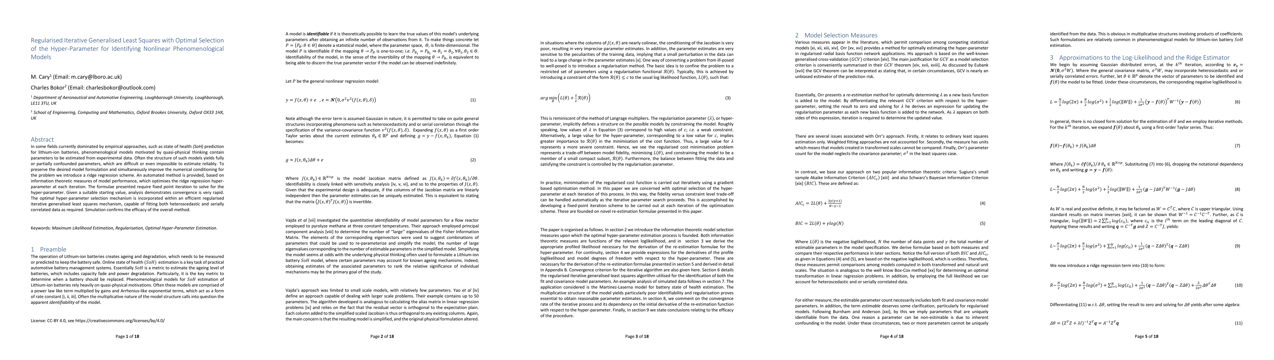Thumbnail for Regularised Iterative Generalised Least Squares with Optimal Selection of the Hyper-Parameter for Identifying Nonlinear Phenomenological Models