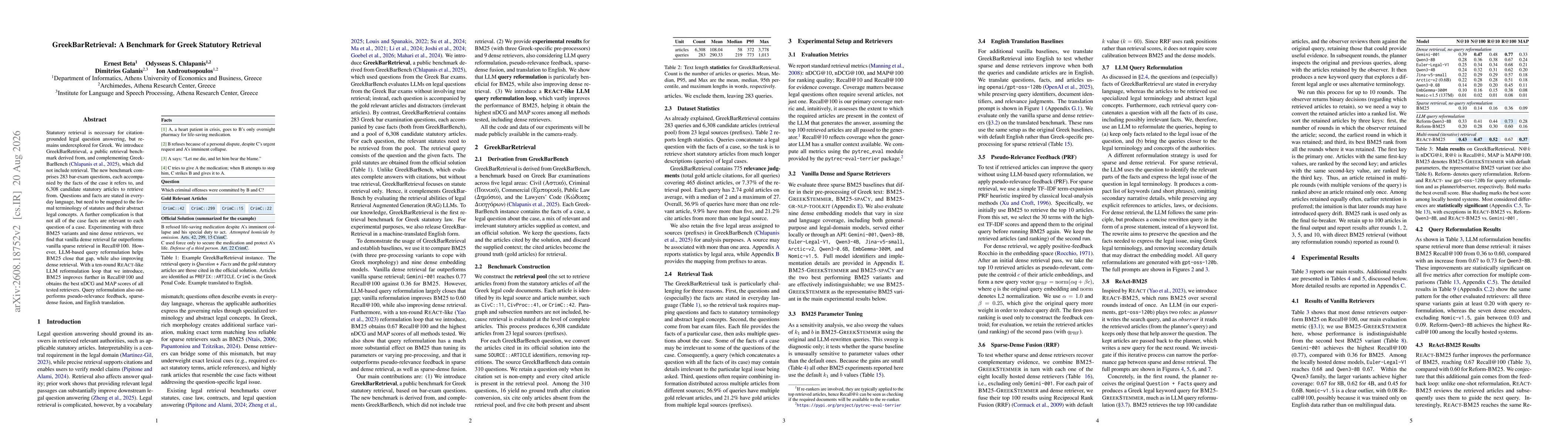 Thumbnail for GreekBarRetrieval: A Benchmark for Greek Statutory Retrieval