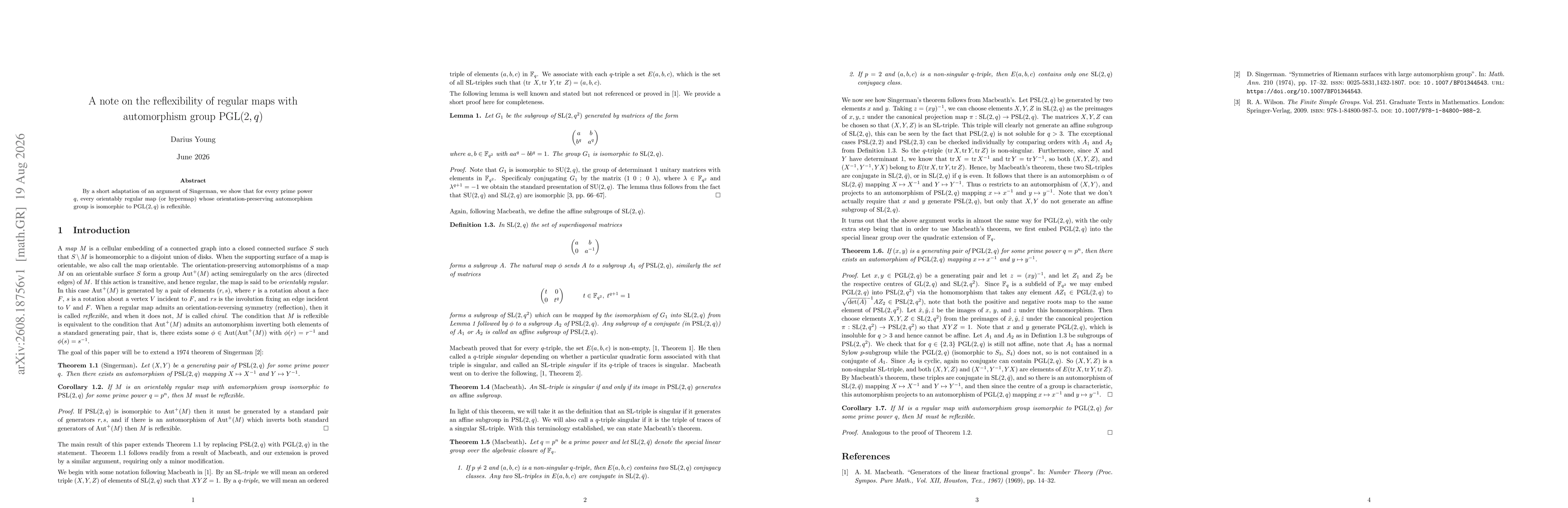 Thumbnail for A note on the reflexibility of regular maps with automorphism group PGL(2,q)