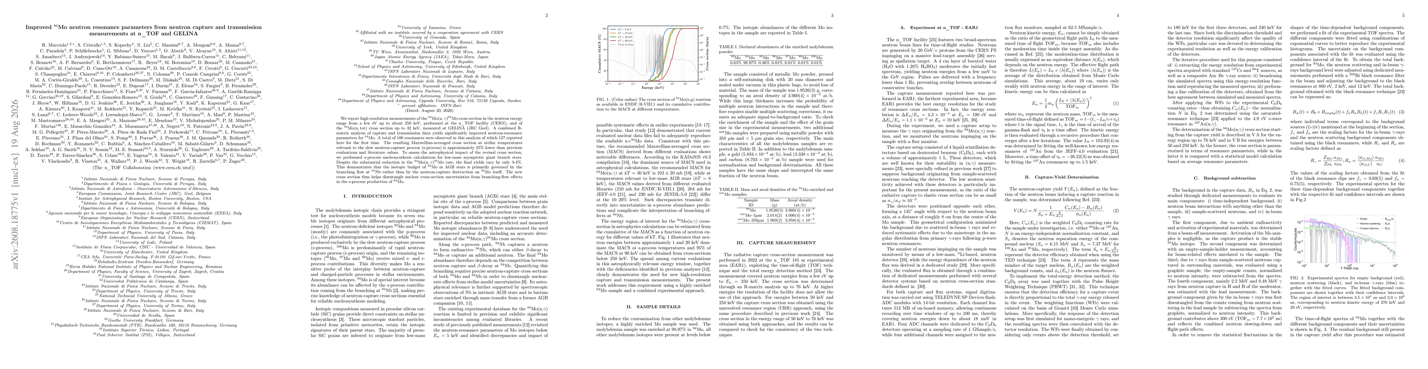 Thumbnail for Improved $^{94}$Mo neutron resonance parameters from neutron capture and transmission measurements at n_TOF and GELINA