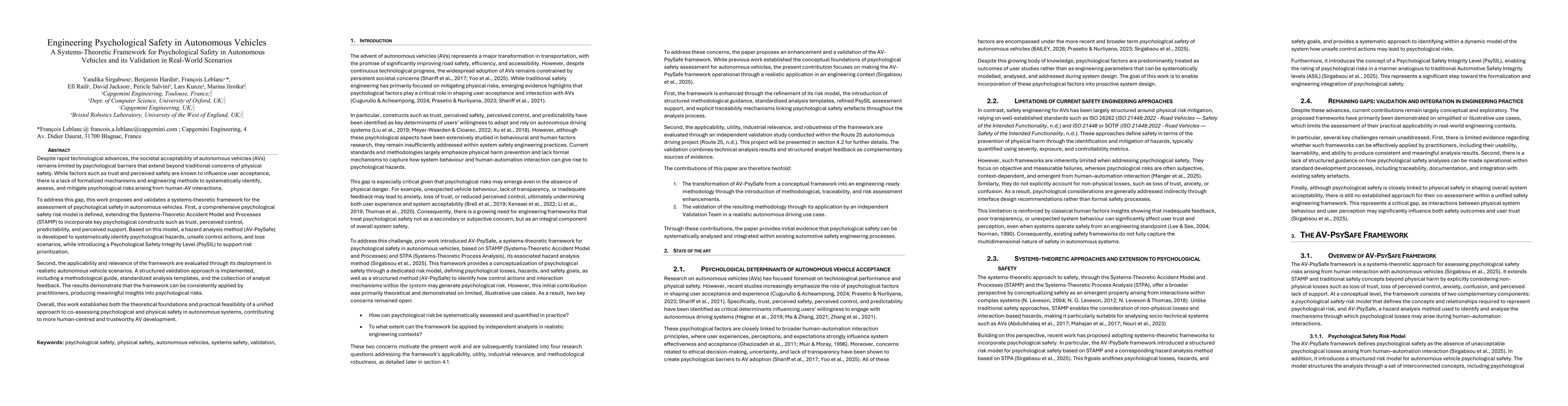 Thumbnail for Engineering Psychological Safety in Autonomous Vehicles: A Systems-Theoretic Framework for Psychological Safety in Autonomous Vehicles and its Validation in Real-World Scenarios