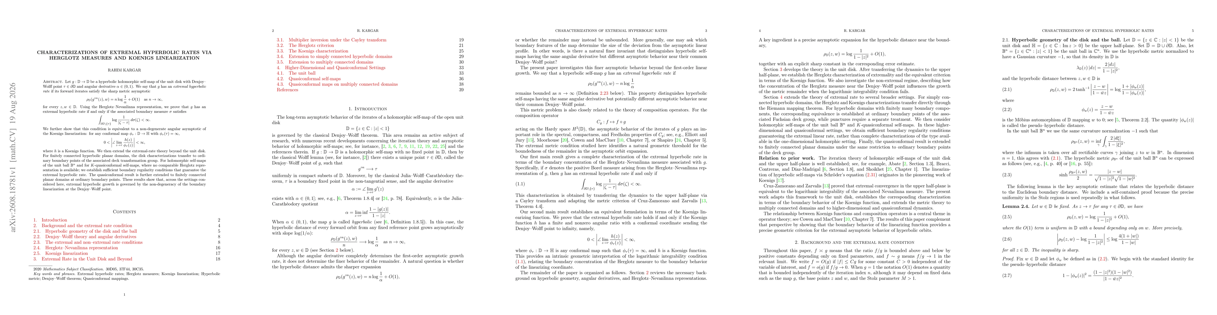 Thumbnail for Characterizations of extremal hyperbolic rates via Herglotz measures and Koenigs linearization