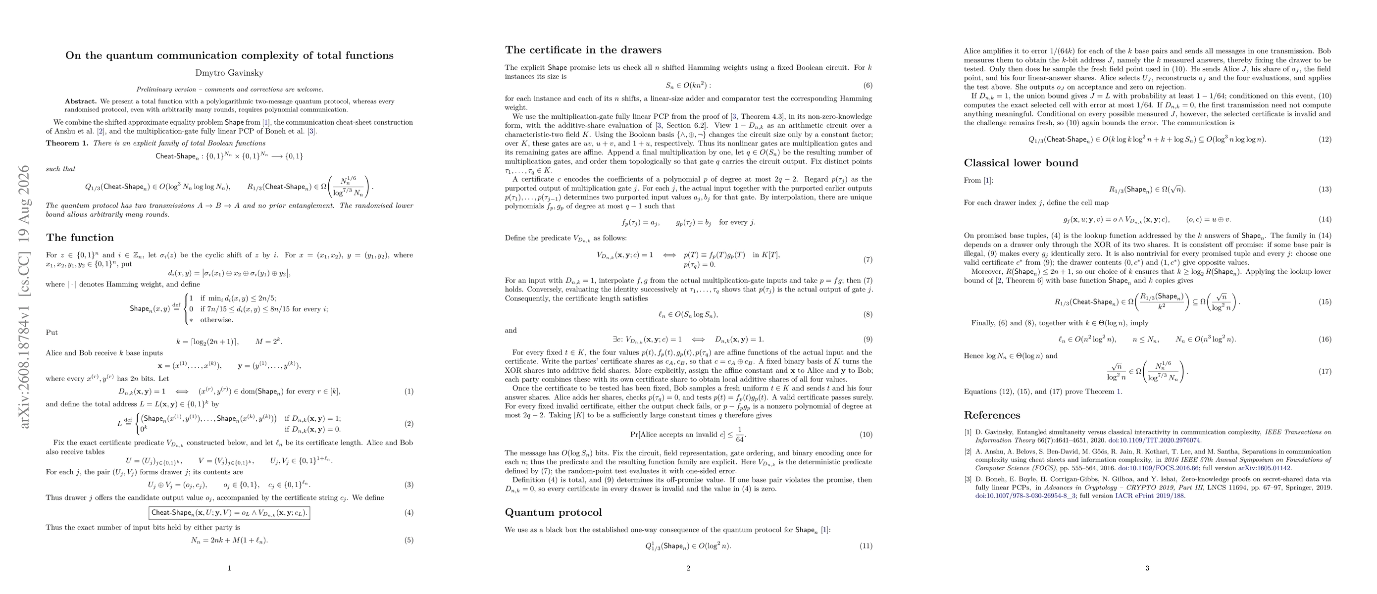 Thumbnail for On the quantum communication complexity of total functions