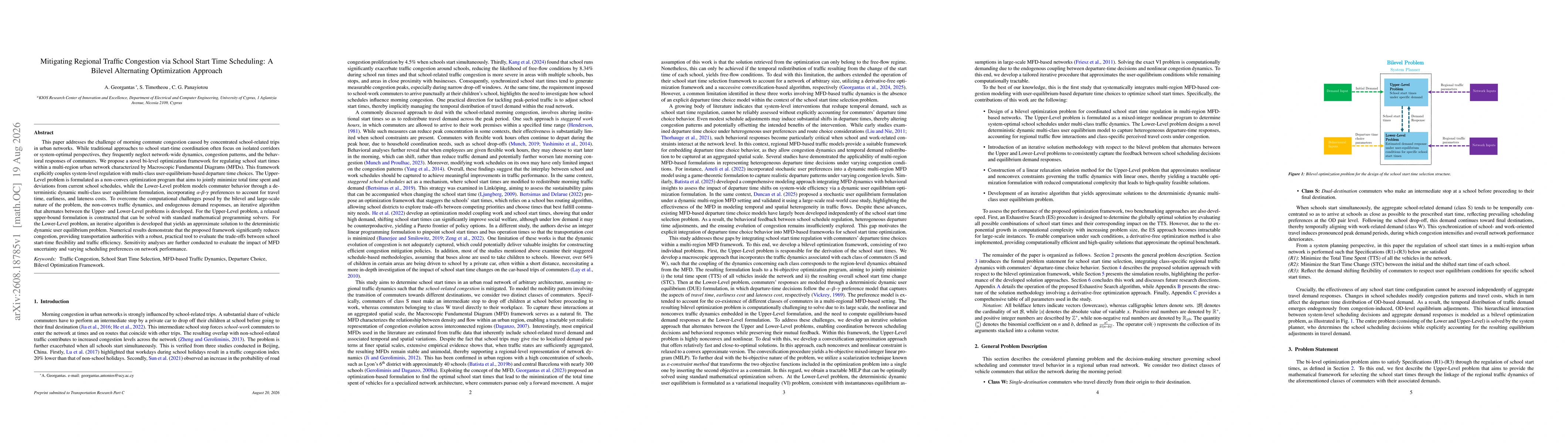 Thumbnail for Mitigating Regional Traffic Congestion via School Start Time Scheduling: A Bilevel Alternating Optimization Approach