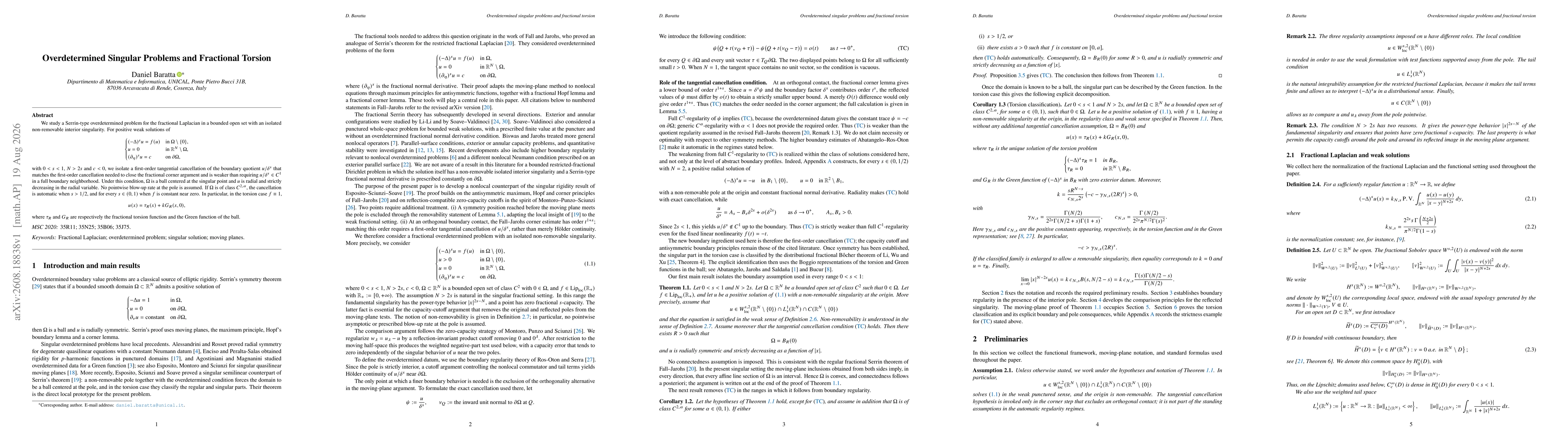 Thumbnail for Overdetermined Singular Problems and Fractional Torsion