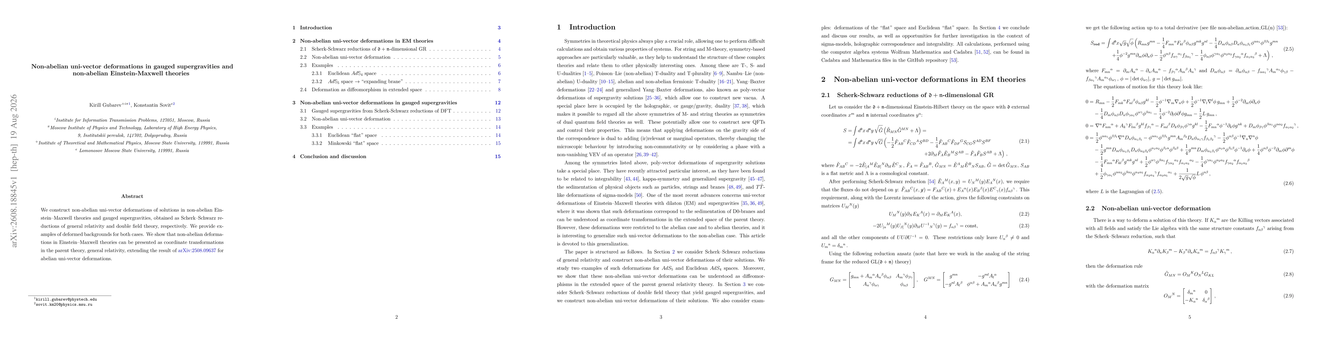 Thumbnail for Non-abelian uni-vector deformations in gauged supergravities and non-abelian Einstein-Maxwell theories