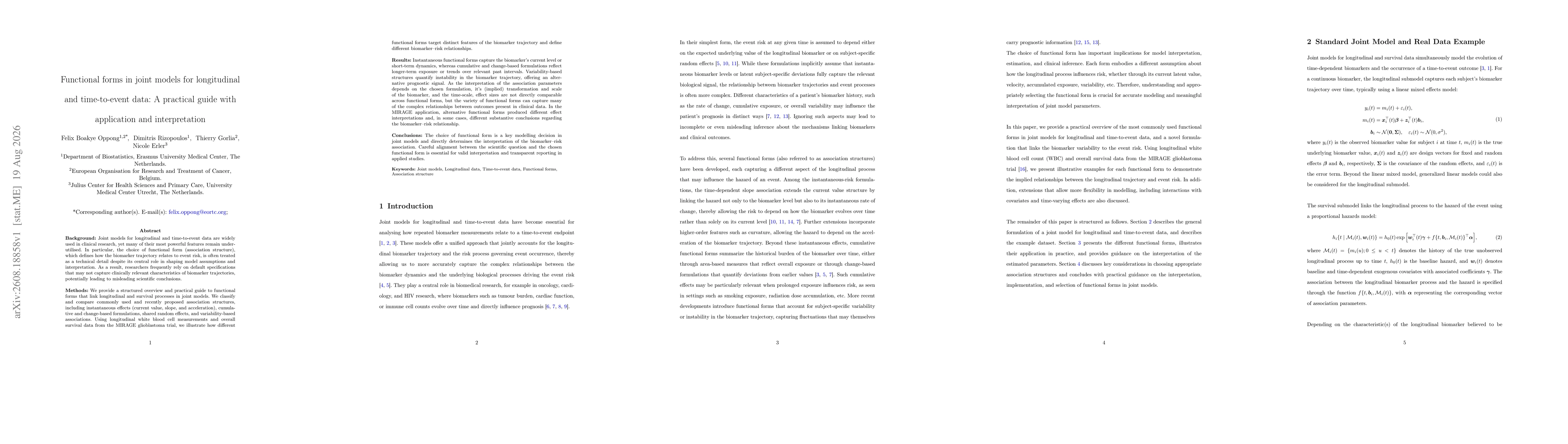 Thumbnail for Functional forms in joint models for longitudinal and time-to-event data: A practical guide with application and interpretation