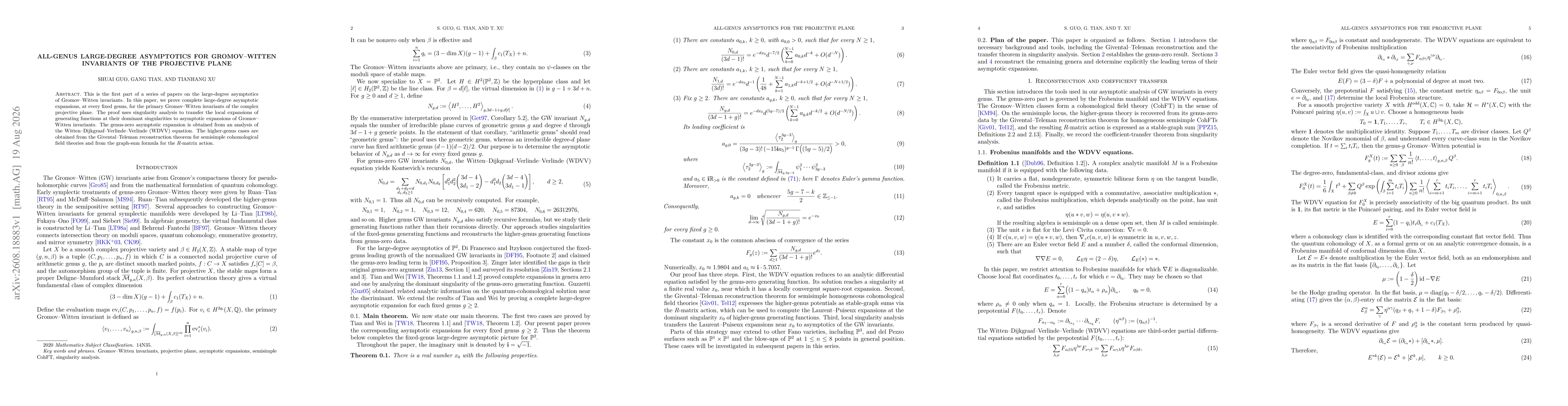 Thumbnail for All-Genus Large-Degree Asymptotics for Gromov--Witten Invariants of the Projective Plane