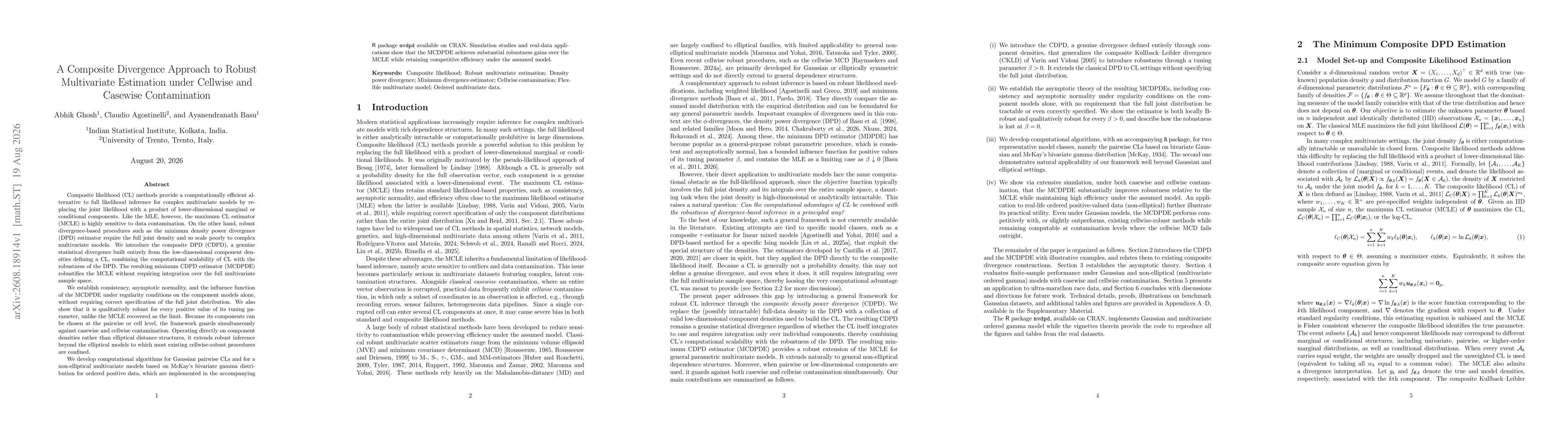 Thumbnail for A Composite Divergence Approach to Robust Multivariate Estimation under Cellwise and Casewise Contamination