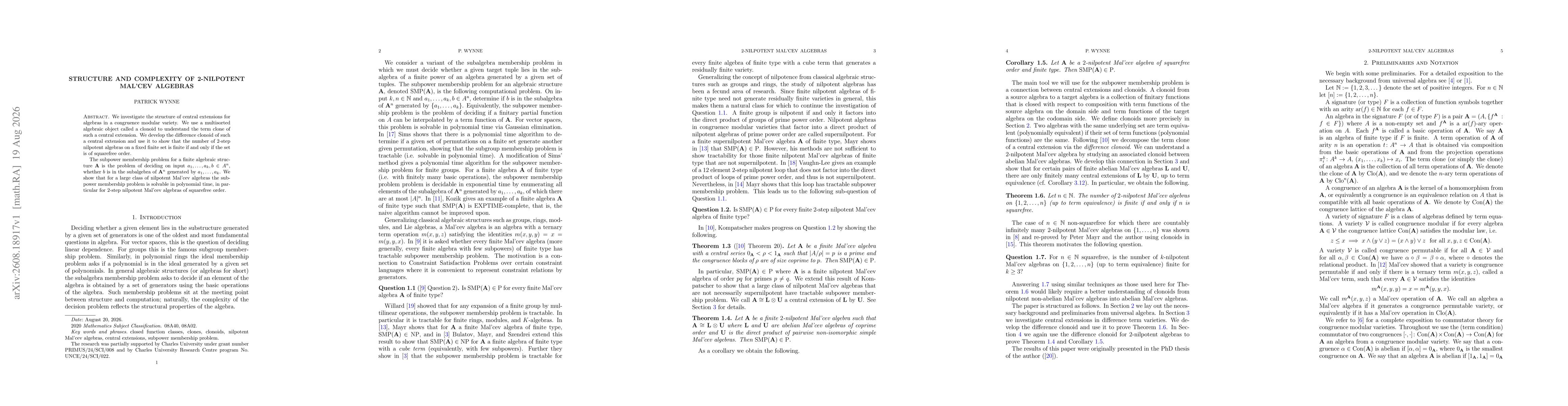 Thumbnail for Structure and Complexity of 2-Nilpotent Mal'cev Algebras