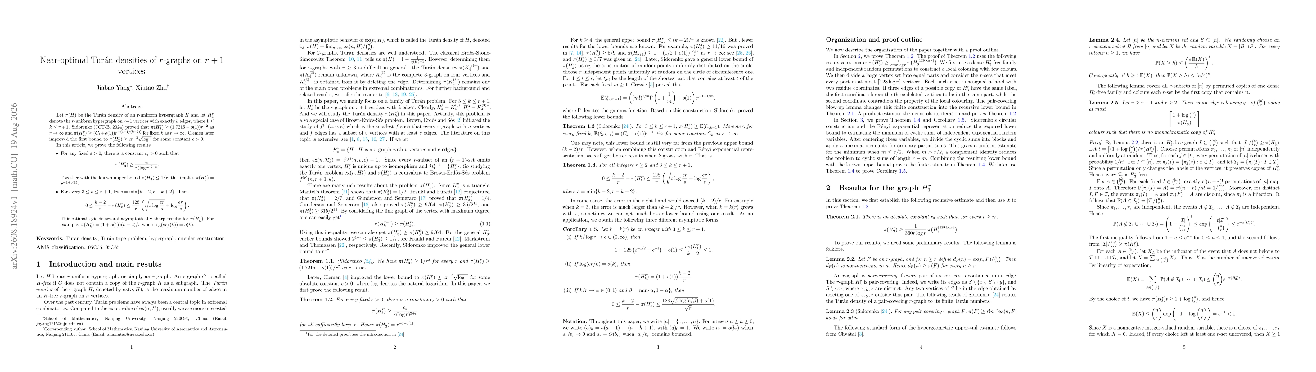 Thumbnail for Near-optimal Turán densities of $r$-graphs on $r+1$ vertices