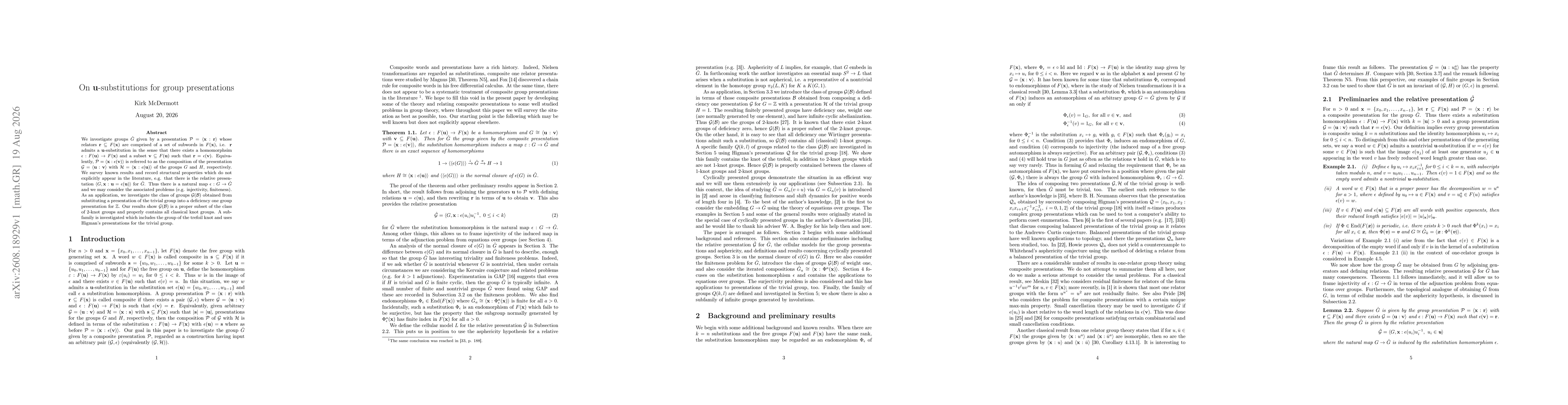Thumbnail for On $\textbf{u}$-substitutions for group presentations