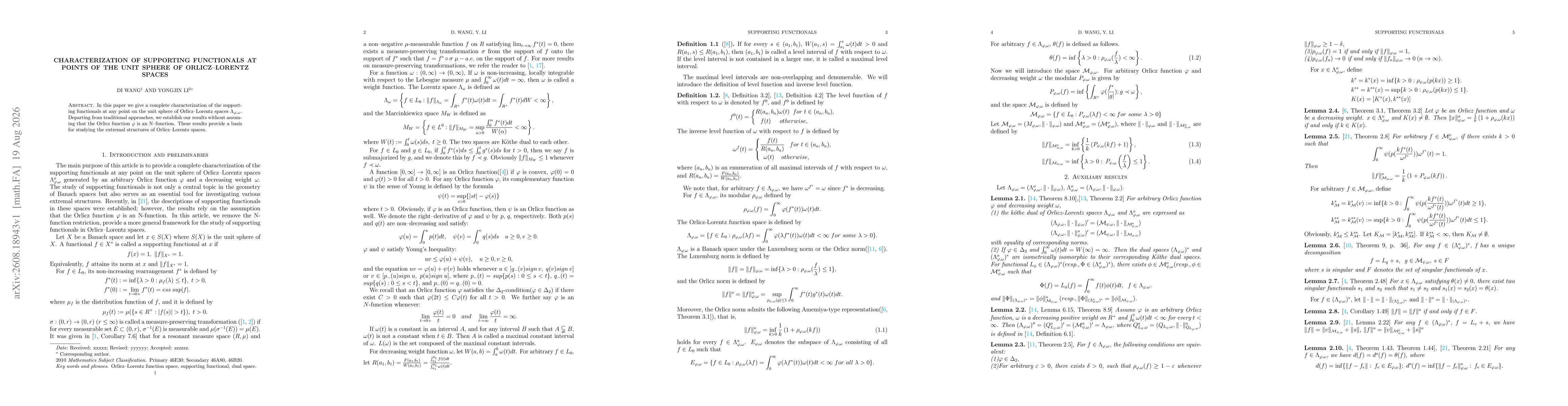 Thumbnail for Characterization of Supporting Functionals at Points of the Unit Sphere of Orlicz-Lorentz Spaces