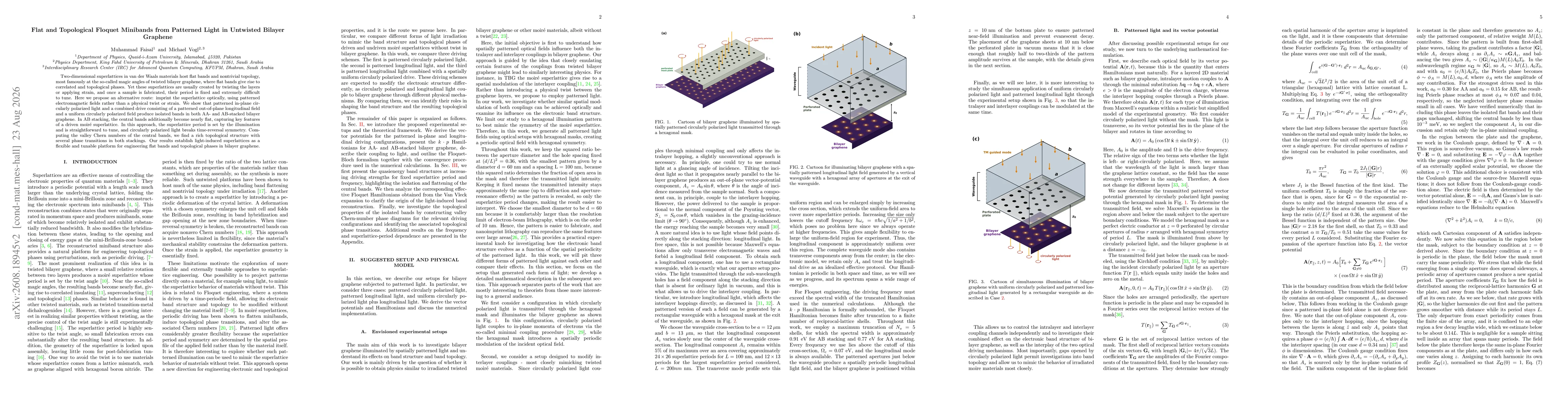 Thumbnail for Flat and Topological Floquet Minibands from Patterned Light in Untwisted Bilayer Graphene
