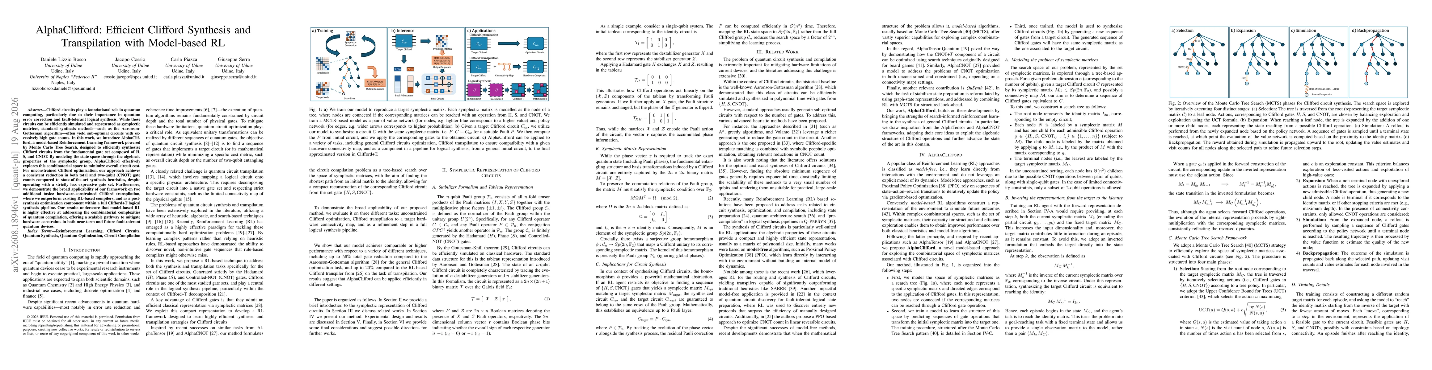 Thumbnail for AlphaClifford: Efficient Clifford Synthesis and Transpilation with Model-based RL